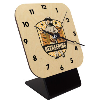 Beekeeping / Μελισσοκόμος, Επιτραπέζιο ρολόι σε φυσικό ξύλο (10cm)