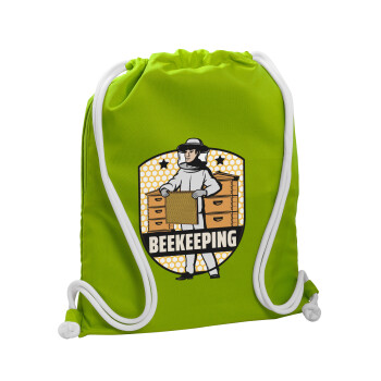Beekeeping, Τσάντα πλάτης πουγκί GYMBAG LIME GREEN, με τσέπη (40x48cm) & χονδρά κορδόνια