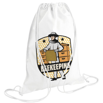 Beekeeping / Μελισσοκόμος, Τσάντα πλάτης πουγκί GYMBAG λευκή (28x40cm)