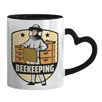 Beekeeping / Μελισσοκόμος, Κούπα καρδιά χερούλι μαύρη, κεραμική, 330ml