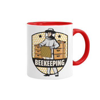 Beekeeping / Μελισσοκόμος, Κούπα χρωματιστή κόκκινη, κεραμική, 330ml