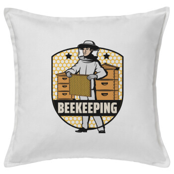 Beekeeping / Μελισσοκόμος, Μαξιλάρι καναπέ ΛΕΥΚΟ 100% βαμβάκι, περιέχεται το γέμισμα (50x50cm)