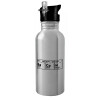 Water bottle Silver with straw, stainless steel 600ml