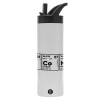 Metallic thermos bottle with straw & handle, stainless steel (Stainless steel 304), double-walled, 600ml.