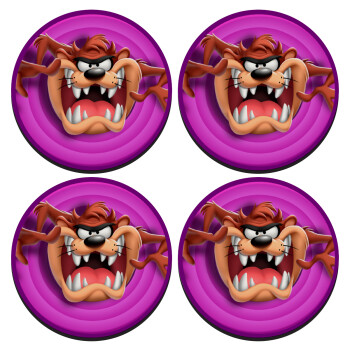 Taz, SET of 4 round wooden coasters (9cm)