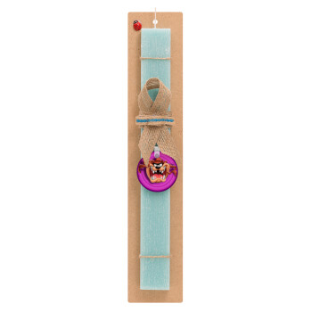 Taz, Easter Set, wooden keychain & aromatic flat Easter candle (30cm) (TURQUOISE)