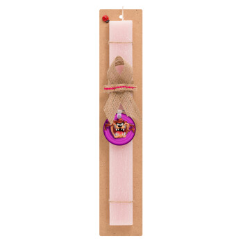 Taz, Easter Set, wooden keychain & scented flat Easter candle (30cm) (PINK)