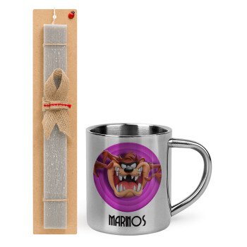 Taz, Easter Set, metallic thermal cup (300ml) & Easter aromatic flat candle (30cm) (GRAY)