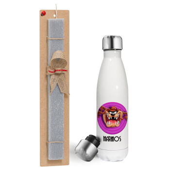 Taz, Easter candle, metallic white thermos bottle (500ml) & aromatic flat candle (30cm) (GRAY)