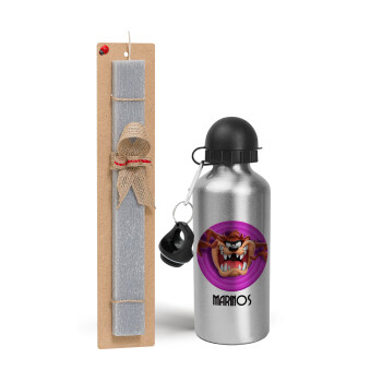 Taz, Easter Set, metallic silver aluminum water bottle (500ml) & aromatic flat Easter candle (30cm) (GRAY)