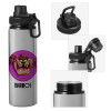 Metallic water bottle with safety cap, 850ml aluminum