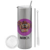 Eco friendly stainless steel Silver tumbler 600ml, with metal straw & cleaning brush