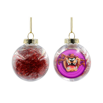 Taz, Transparent Christmas tree ball ornament with red filling 8cm