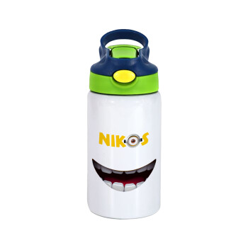 The minions, Children's hot water bottle, stainless steel, with safety straw, green, blue (350ml)