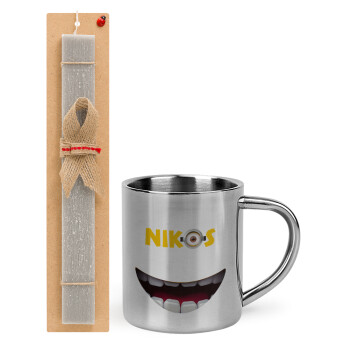 The minions, Easter Set, metallic thermal cup (300ml) & Easter aromatic flat candle (30cm) (GRAY)