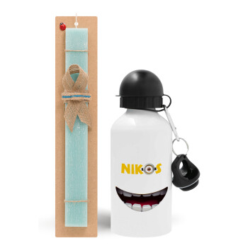 The minions, Easter Set, metallic aluminum water bottle (500ml) & scented flat candle (30cm) (TURQUOISE)