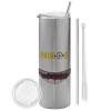 Tumbler stainless steel Silver 600ml, with metal straw & cleaning brush