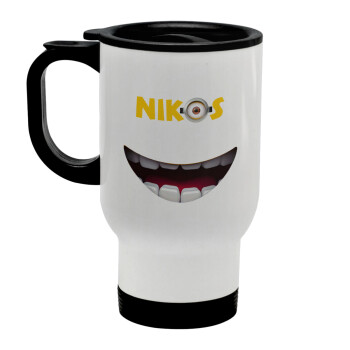The minions, Stainless steel travel mug with lid, double wall white 450ml