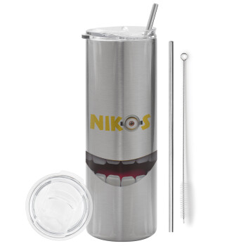 The minions, Tumbler stainless steel Silver 600ml, with metal straw & cleaning brush