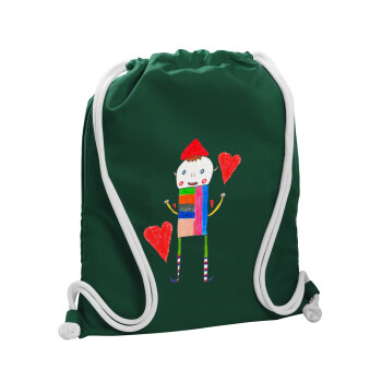 Ο Αλέξανδρος ζωγραφίζει την Αγάπη, Backpack pouch GYMBAG BOTTLE GREEN, with pocket (40x48cm) & thick white cords