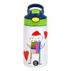 Children's hot water bottle, stainless steel, with safety straw, green, blue (350ml)