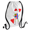 Backpack pouch GYMBAG white, with pocket (40x48cm) & thick cords