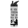 Metallic thermos bottle with straw & handle, stainless steel (Stainless steel 304), double-walled, 600ml.