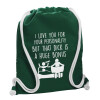 Backpack pouch GYMBAG BOTTLE GREEN, with pocket (40x48cm) & thick white cords