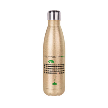 Space invaders, Glitter gold stainless steel thermos bottle, double-walled, 500ml