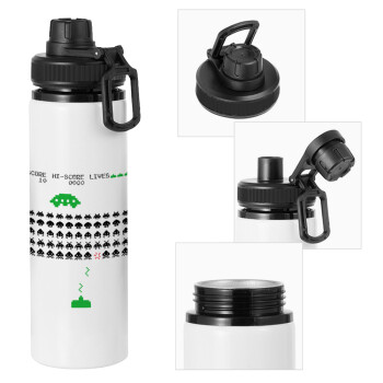 Space invaders, Metal water bottle with safety cap, aluminum 850ml
