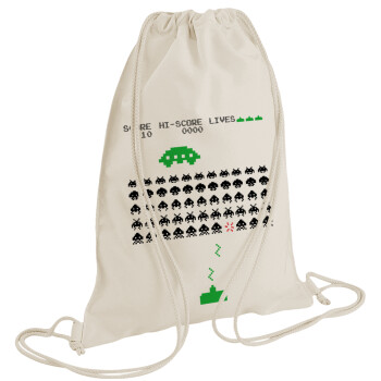 Space invaders, Backpack bag GYMBAG natural (28x40cm)