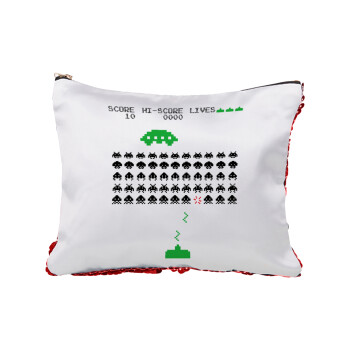 Space invaders, Red sequin cosmetic bag