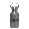 Stainless steel metallic thermos flask, silver with a bamboo lid, double-walled, 350ml.