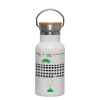 Metallic thermos (Stainless steel) White with wooden lid (bamboo), double-walled, 350ml