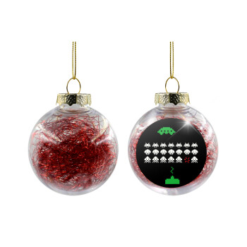 Space invaders, Transparent Christmas tree ball ornament with red filling 8cm