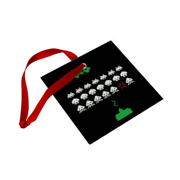 Space invaders, Christmas ornament, glass square ornament 9x9cm