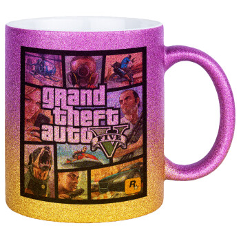 GTA V, Κούπα Χρυσή/Ροζ Glitter, κεραμική, 330ml