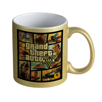 GTA V, Κούπα Χρυσή Glitter που γυαλίζει, κεραμική, 330ml