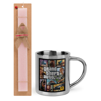 GTA V, Easter Set, metallic thermal cup (300ml) & aromatic flat Easter candle (30cm) (PINK)