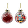 Transparent Christmas tree ball ornament with red filling 8cm