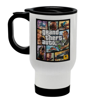 GTA V, Stainless steel travel mug with lid, double wall white 450ml