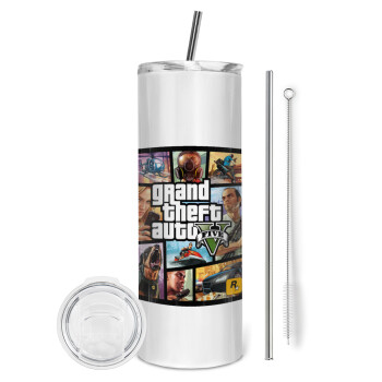 GTA V, Eco friendly stainless steel tumbler 600ml, with metal straw & cleaning brush
