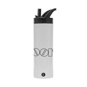 The Doors, Metallic thermos bottle with straw & handle, stainless steel (Stainless steel 304), double-walled, 600ml.