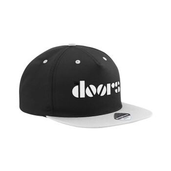 The Doors, Adult Flat Snapback Hat Black/Grey, (100% COTTON TWILL, ADULT, UNISEX, ONE SIZE)