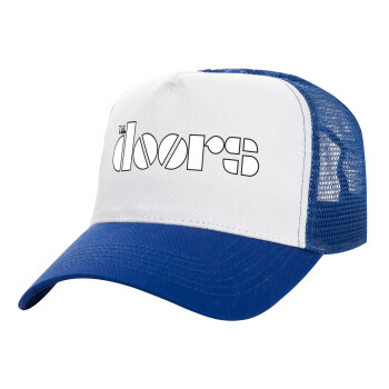 The Doors, Adult Structured Trucker Hat, with Mesh, WHITE/BLUE (100% COTTON, ADULT, UNISEX, ONE SIZE)