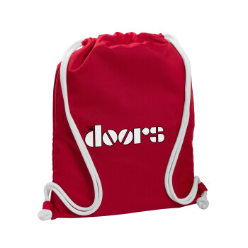 The Doors, Τσάντα πλάτης πουγκί GYMBAG Κόκκινη, με τσέπη (40x48cm) & χονδρά κορδόνια