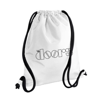 The Doors, Τσάντα πλάτης πουγκί GYMBAG λευκή, με τσέπη (40x48cm) & χονδρά κορδόνια
