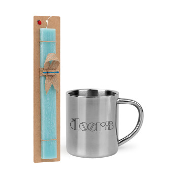 The Doors, Easter Set, metallic thermal cup (300ml) & aromatic flat Easter candle (30cm) (TURQUOISE)