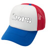 Adult Soft Trucker Hat with Red/Blue/White Mesh (POLYESTER, ADULT, UNISEX, ONE SIZE)