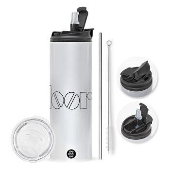 The Doors, Travel Tumbler 2 Lids, with metal straw & cleaning brush (Stainless steel 304 Food grade, BPA free, 600ml)